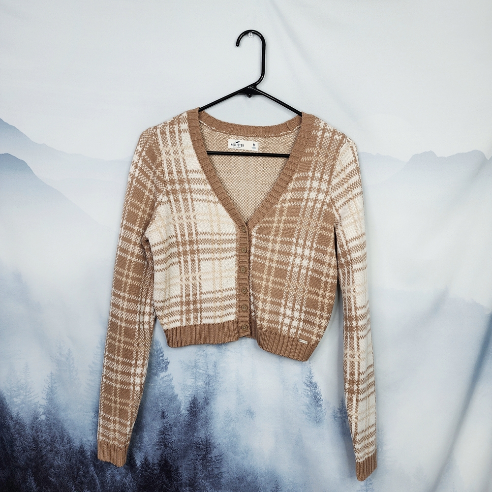 Hollister Cropped Plaid Cardigan Sweater Women's Medium